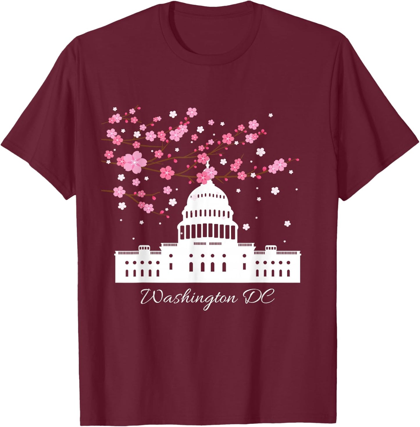 Washington DC Capitol Building Cherry Blossom Trees T-Shirt - T-Shirt | Maroon