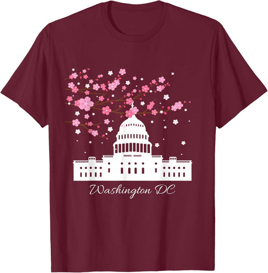 Washington DC Capitol Building Cherry Blossom Trees T-Shirt - T-Shirt | Maroon
