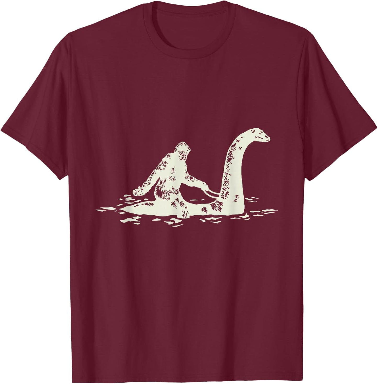 Bigfoot Sasquatch Riding The Loch Ness Monster Funny,Short Sleeve T-Shirt - T-Shirt | Maroon