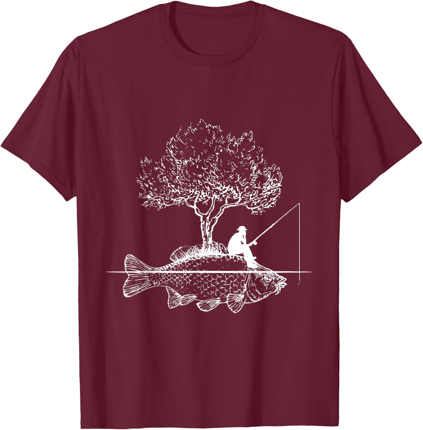 Fishing Fish Island Surreal Carp Angler T-Shirt - T-Shirt | Maroon