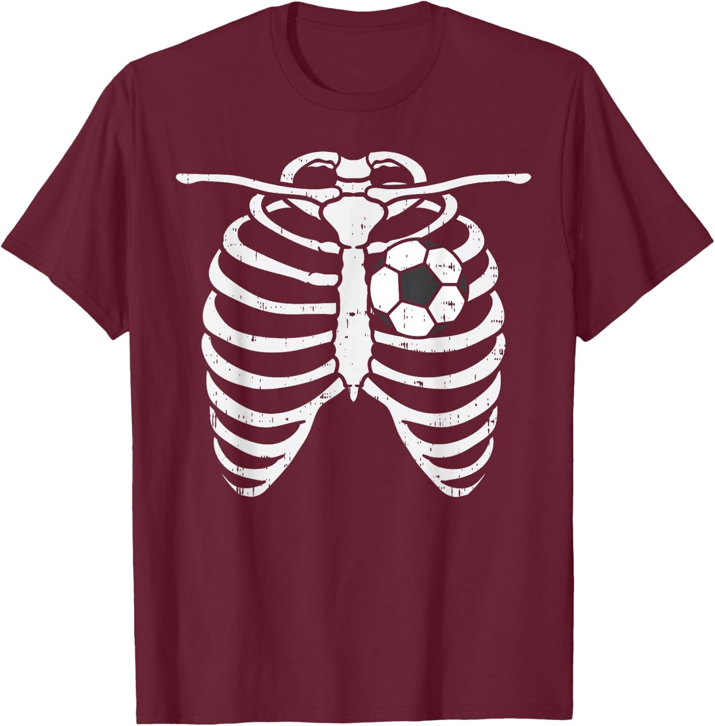 Soccer Heart Skeleton Ribs X-Ray Sport Halloween Costume T-Shirt - T-Shirt | Maroon