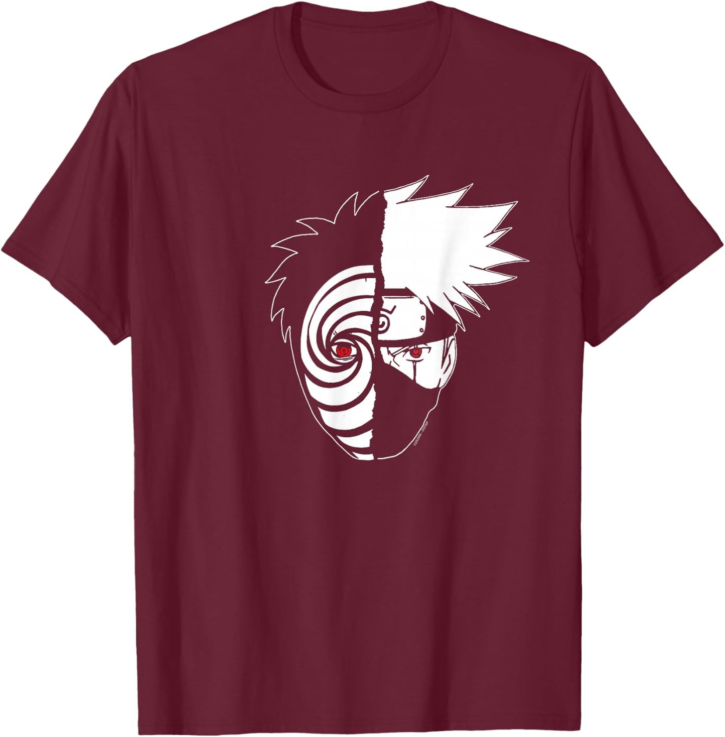 Naruto Shippuden Kakashi Tobi Split Face Anime T-Shirt - T-Shirt | Maroon