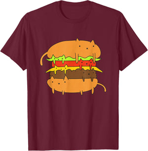 Cat Cheese Burger T-Shirt - T-Shirt | Maroon