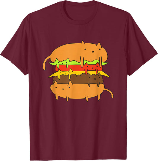 Cat Cheese Burger T-Shirt - T-Shirt | Maroon