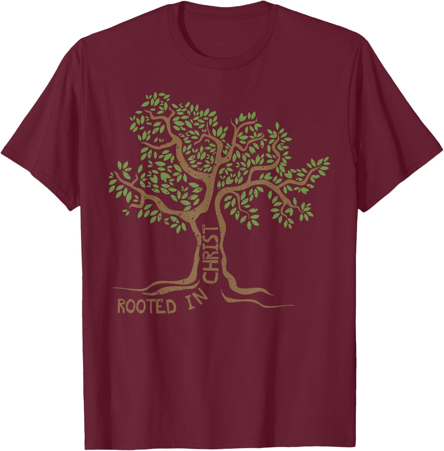Rooted in Christ Jesus Tree Christian Faith Gift T-Shirt - T-Shirt | Maroon