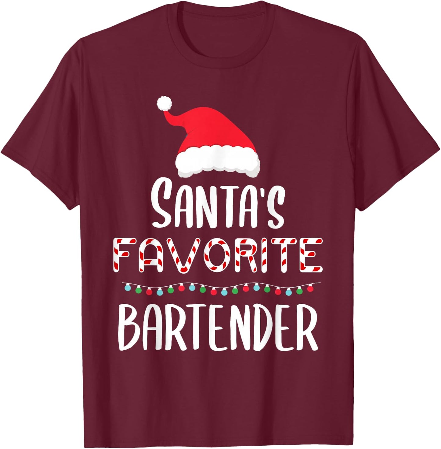 Santas Favorite Bartender Pajamas - Xmas Bartender Costume T-Shirt - T-Shirt | Maroon