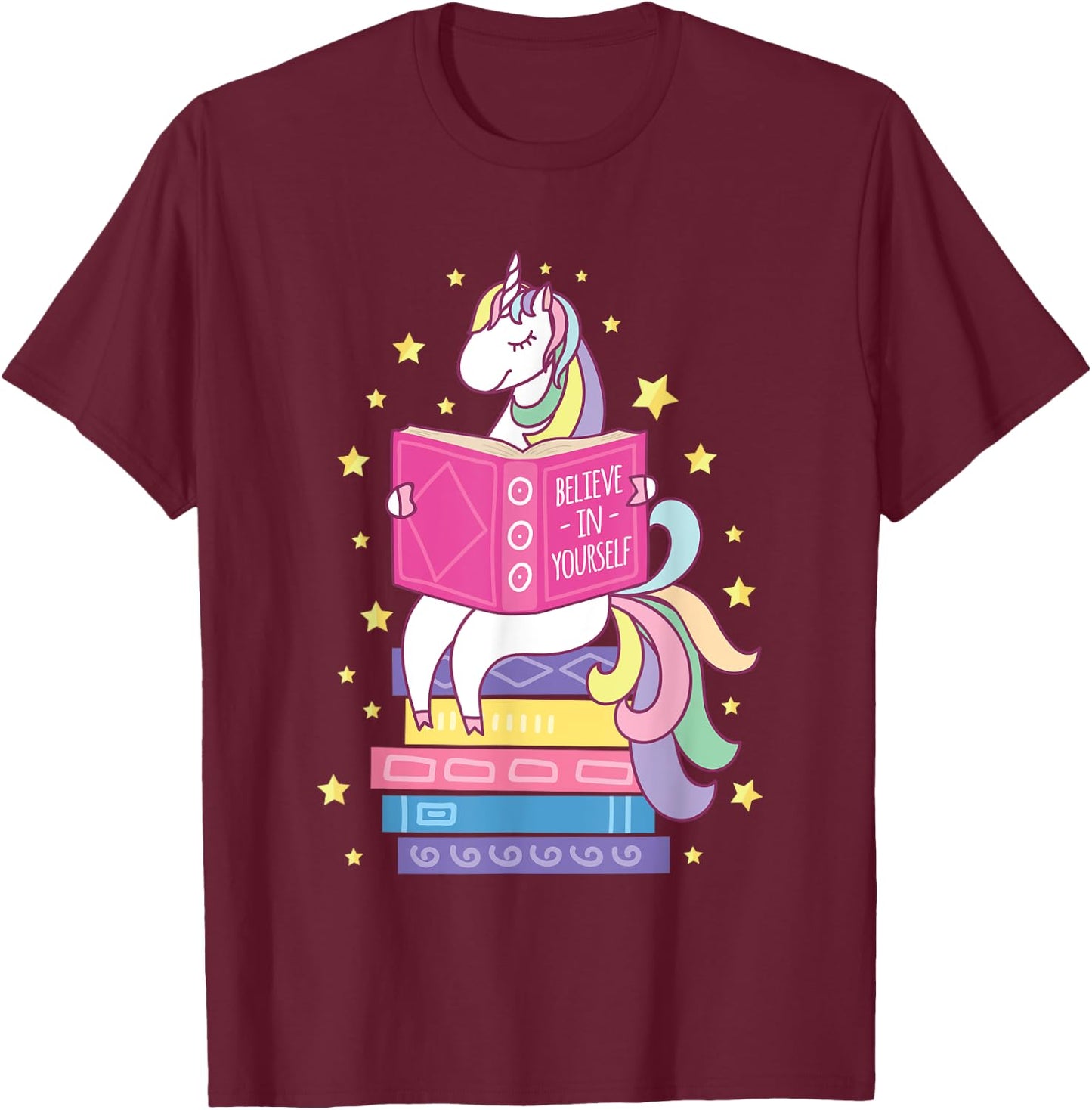 Reading Library Unicorn Read Books Lover Reader Gift T-Shirt - T-Shirt | Maroon