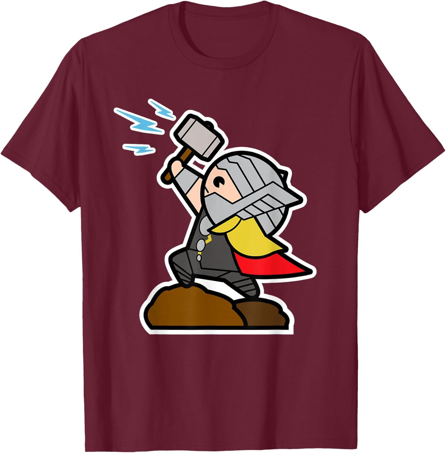 Marvel Thor Mjolnir Hammer Cute Kawaii Graphic T-Shirt - T-Shirt | Maroon