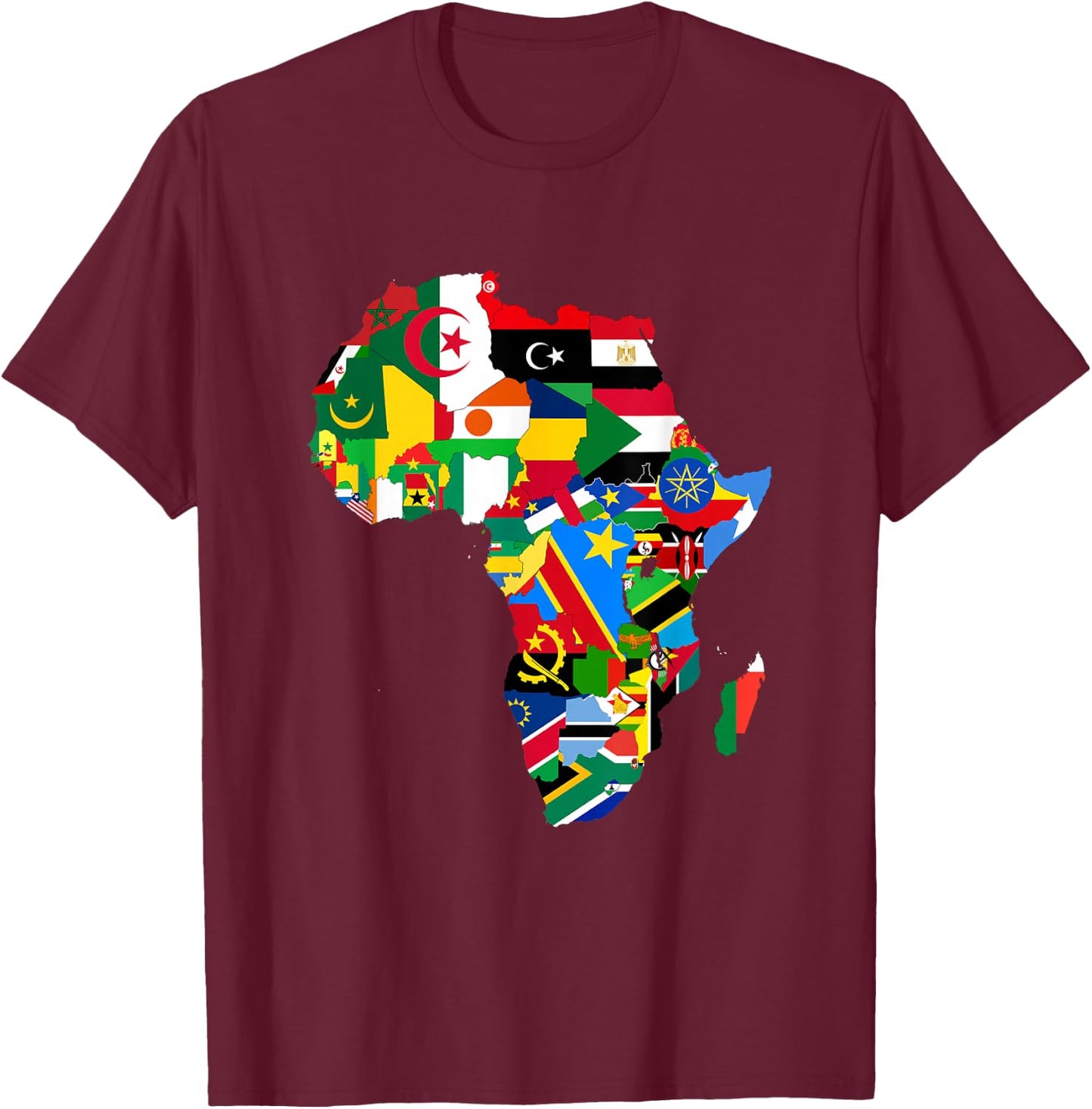 African Pride - Ethnic Map of Africa with Flags T-Shirt - T-Shirt | Maroon