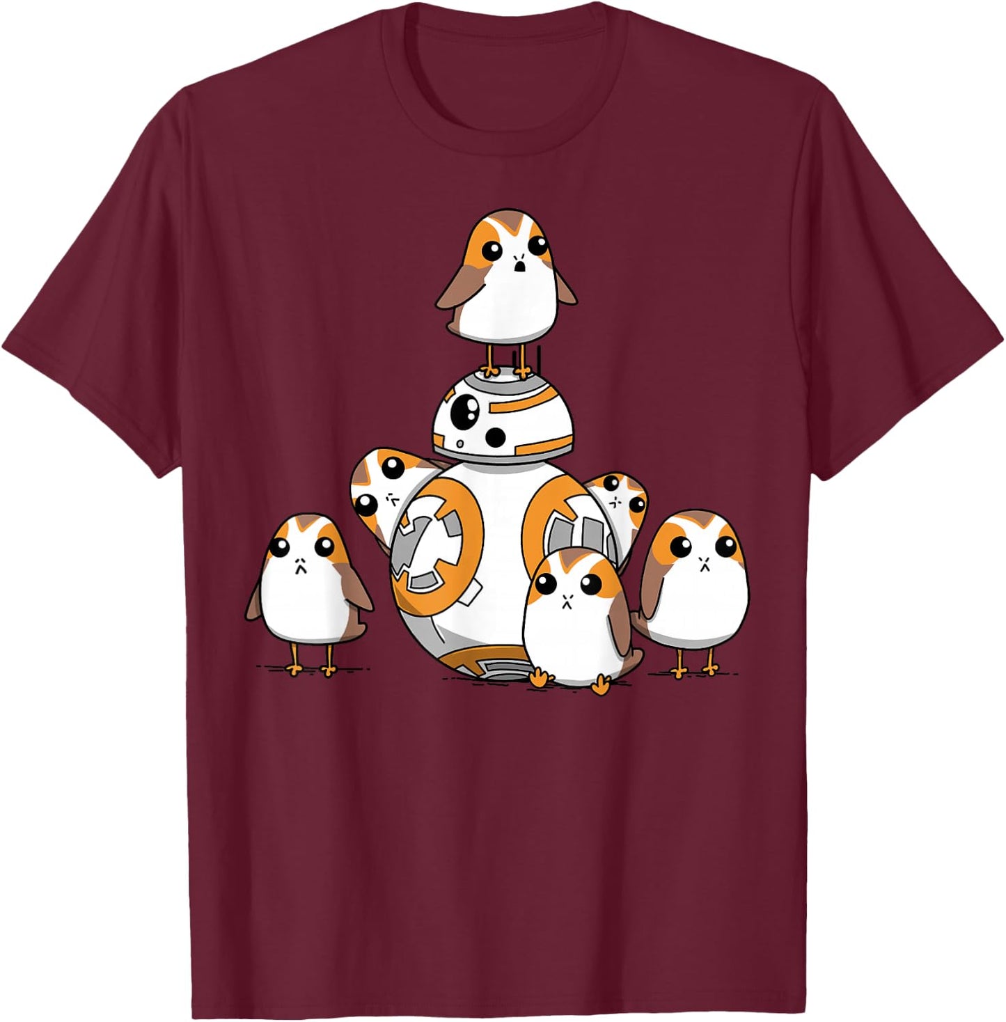 Star Wars Porgs Having Fun With BB-8 Portrait T-Shirt - T-Shirt | Maroon