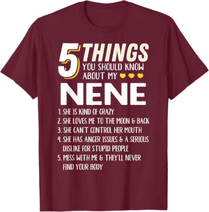 Funny 5 Things Grandma Nene Gift T-Shirt - T-Shirt | Maroon