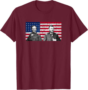 Sherman And Grant With The American Flag T-Shirt - T-Shirt | Maroon