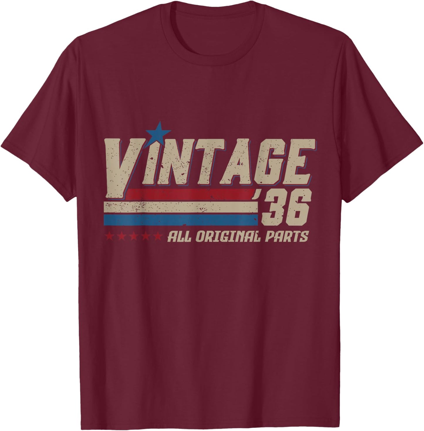 Vintage 1936 All Original Parts Birthday Men T-Shirt - T-Shirt | Maroon