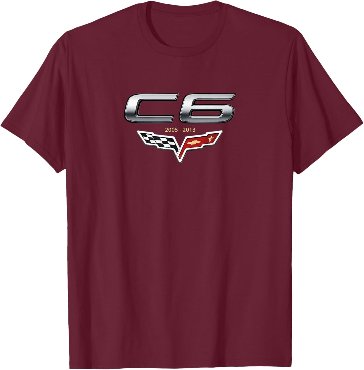 Classic C6 V Flags Emblem 2005-2013 Sports CAR Flags Badge T-Shirt - T-Shirt | Maroon