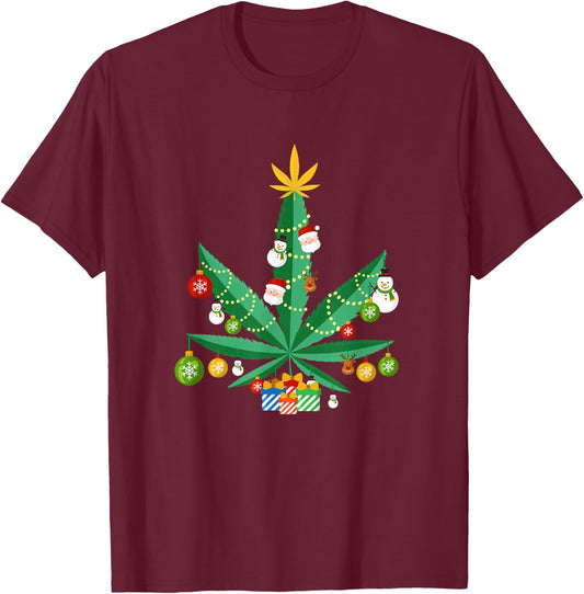 Zerobubble Marijuana Apparel Cannabis Leaf Christmas Tree - Black, , Short Sleeve, Classic Fit, , Small T-Shirt - T-Shirt | Maroon