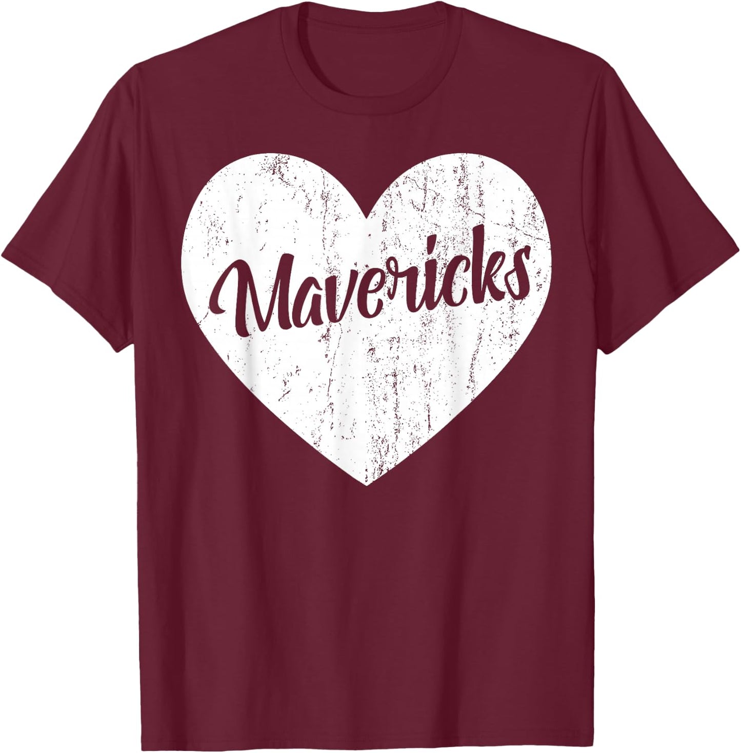 Mavericks School Sports Fan Team Spirit Mascot Heart Gift T-Shirt - T-Shirt | Maroon
