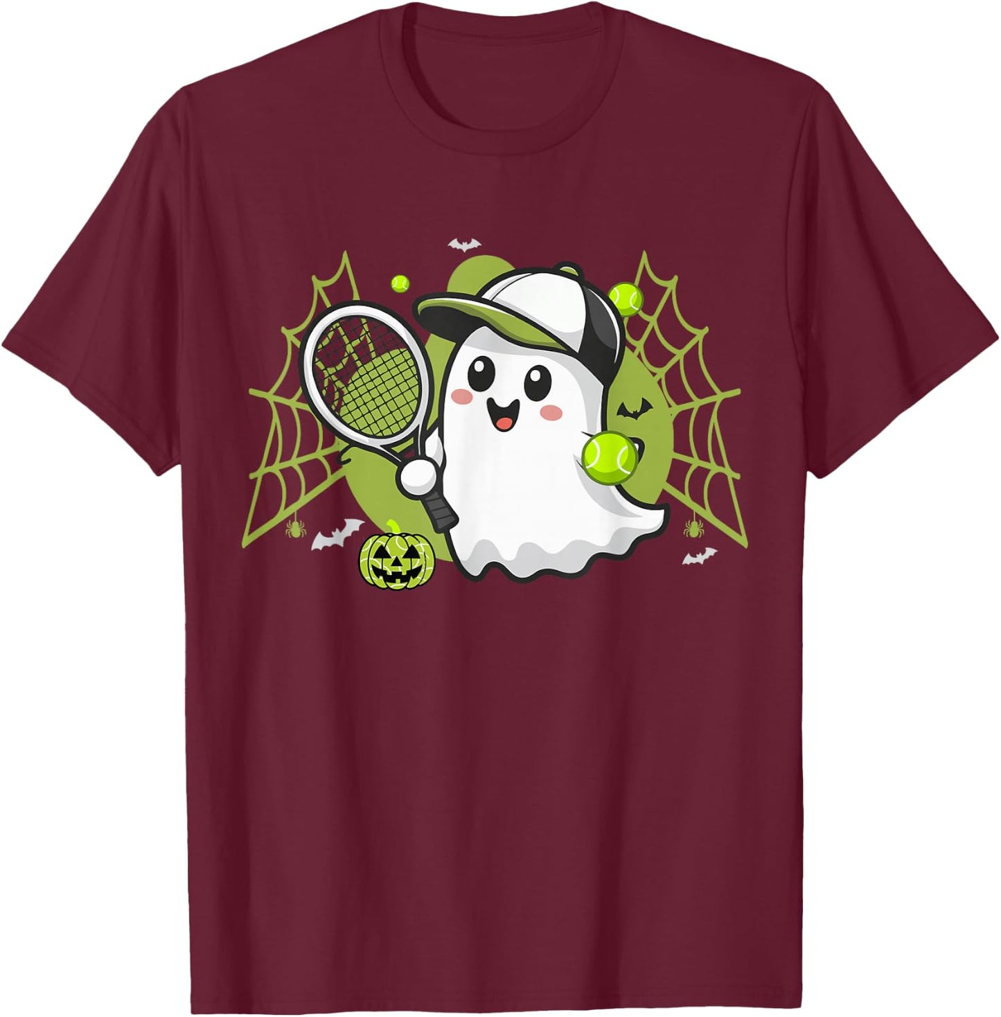 Boo Ghost Playing Tennis Funny Halloween Tennis Costume T-Shirt - T-Shirt | Maroon