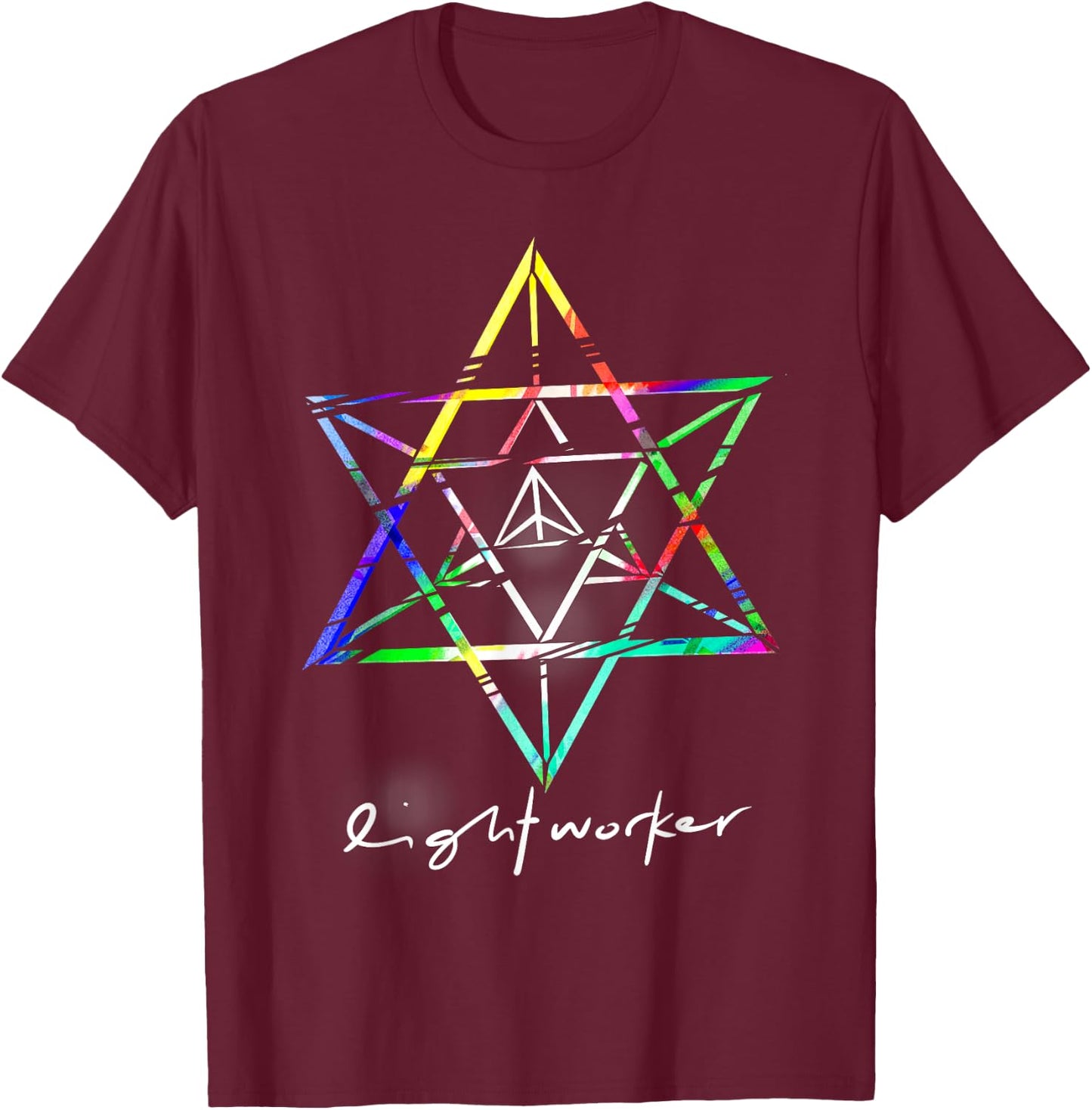 Lightworker Merkaba Sacred Geometry Abstract T Shirt T-Shirt - T-Shirt | Maroon