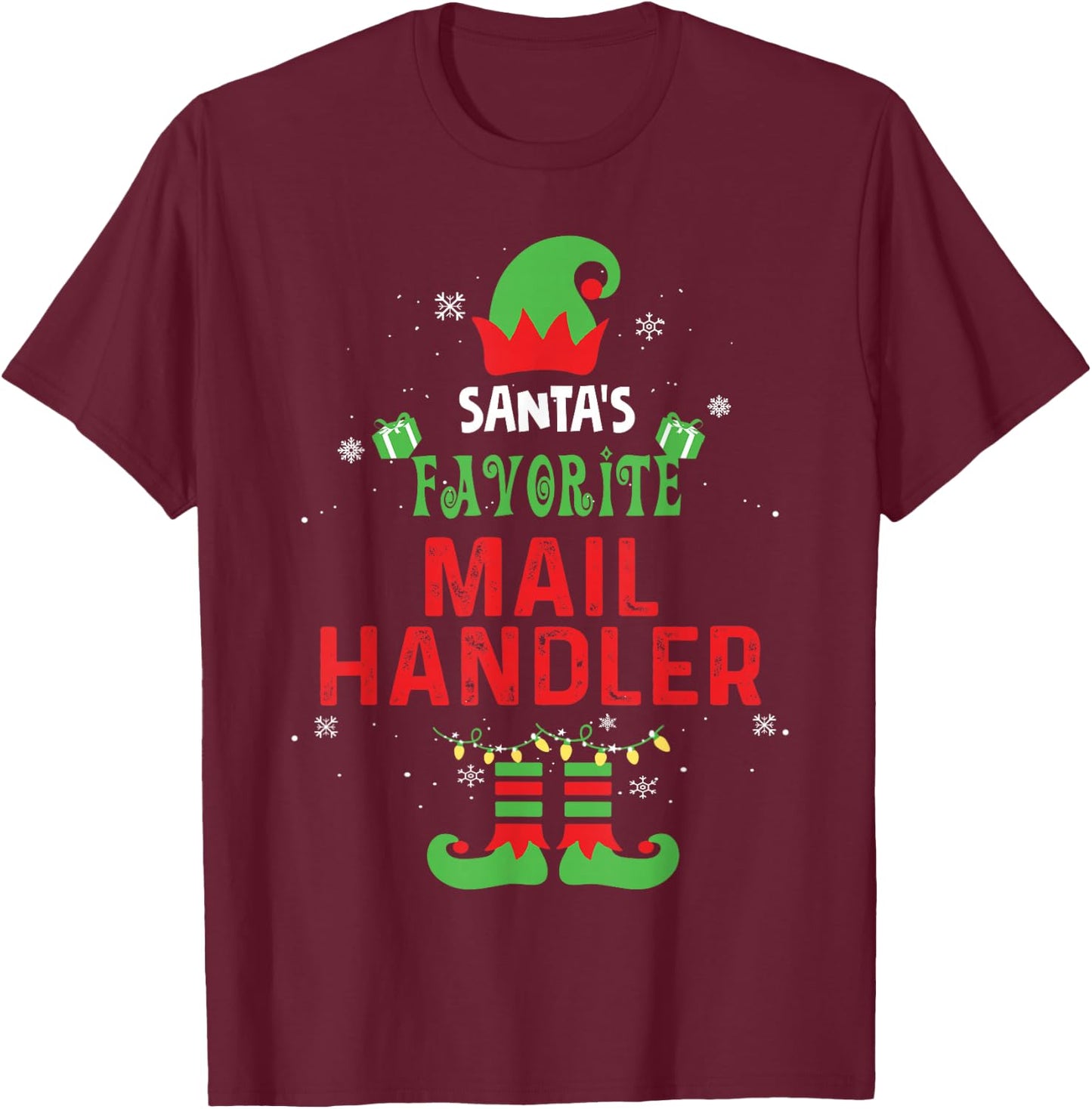 Santa's Favorite Mail Handler Funny Family Xmas T-Shirt - T-Shirt | Maroon