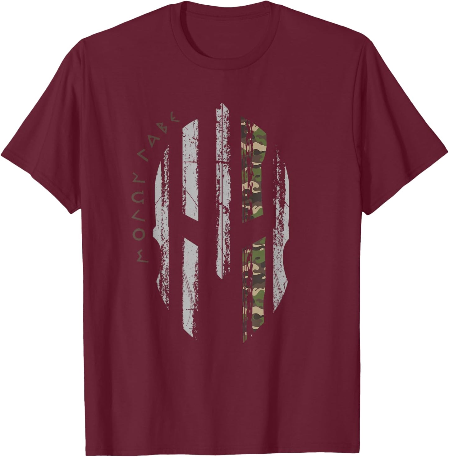 Thin Green Line, Military Green Camo Spartan Warrior Helmet T-Shirt - T-Shirt | Maroon