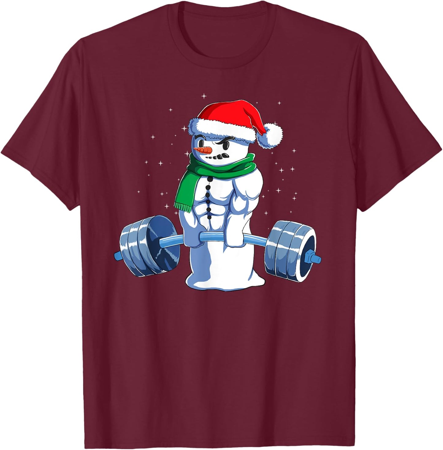 Kreuzheben Geschenk Adults Fitness Enthusiasts Black Cotton Blend , Small, Short Sleeve, , Classic Fit, Christmas, Gym, Snowman Weightlifting Weight Lifting T-Shirt - T-Shirt | Maroon