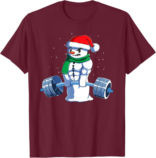 Kreuzheben Geschenk Adults Fitness Enthusiasts Black Cotton Blend , Small, Short Sleeve, , Classic Fit, Christmas, Gym, Snowman Weightlifting Weight Lifting T-Shirt - T-Shirt | Maroon