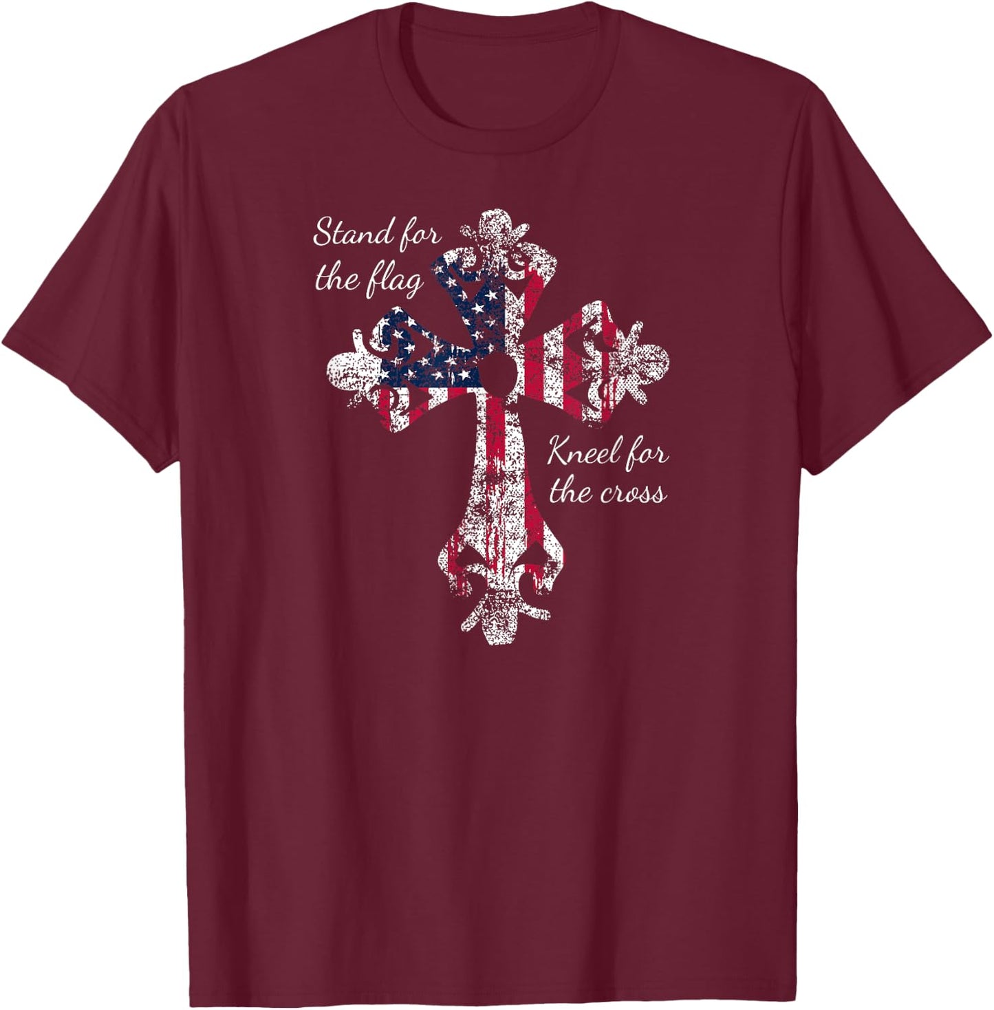 Stand for the Flag Kneel for the Cross Proud Patriotic USA Kids Men T-Shirt - T-Shirt | Maroon