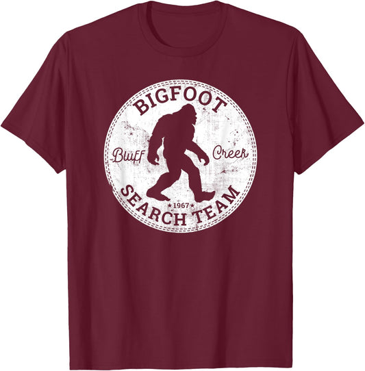 Bigfoot Search Team Retro Vintage Sasquatch Bluff Creek 1967 T-Shirt - T-Shirt | Maroon