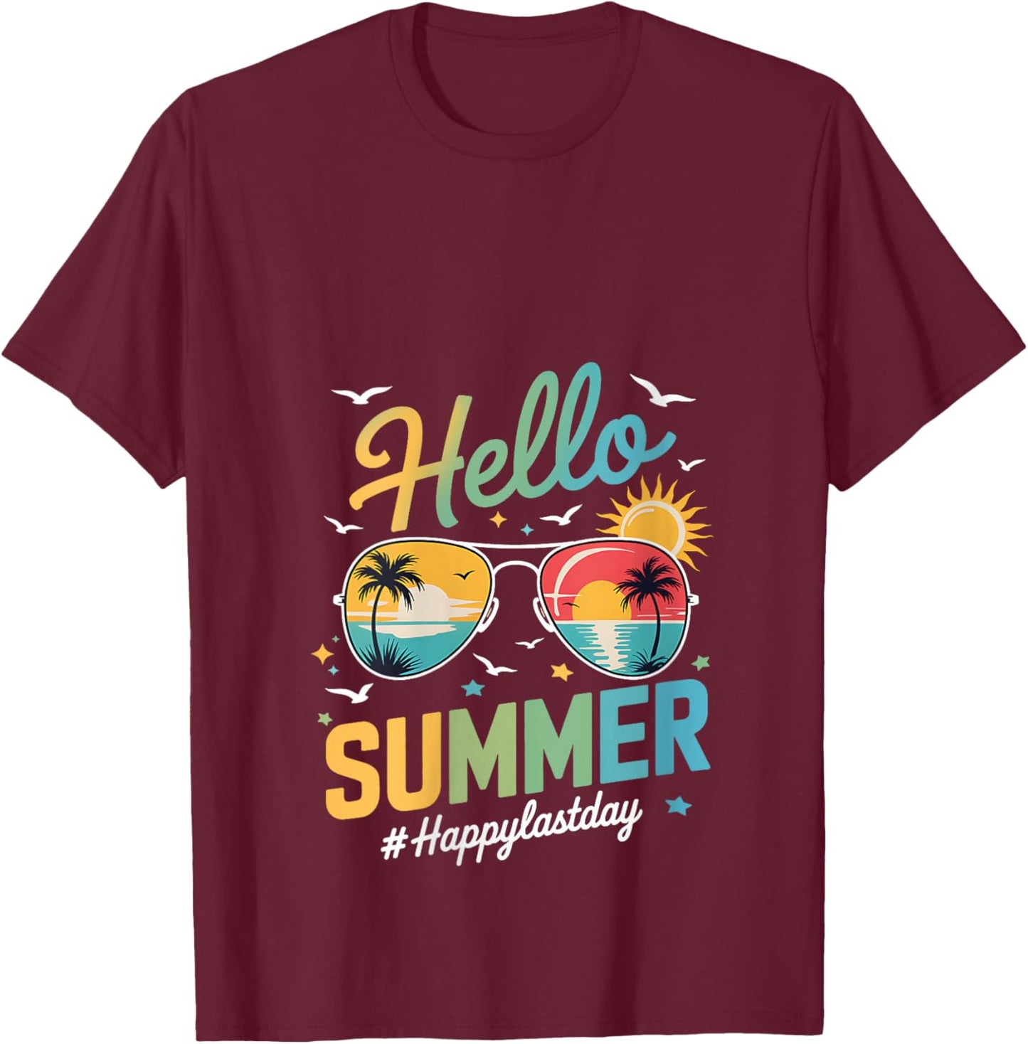Hello Summer Teacher Happy Last Day of School Pre-K V-Neck T-Shirt - T-Shirt | Maroon