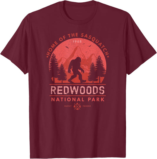 Bigfoot Redwoods Wilderness T Shirt California Sasquatch T-Shirt - T-Shirt | Maroon