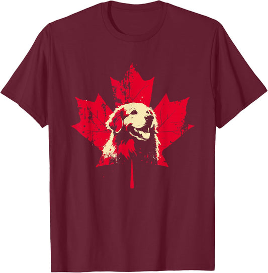 Golden Retriever Maple Leaf - Vintage Canadian Goldie T-Shirt - T-Shirt | Maroon