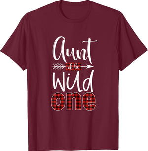 Aunt of the Wild One Shirt Plaid Lumberjack 1st Birthday T-Shirt - T-Shirt | Maroon