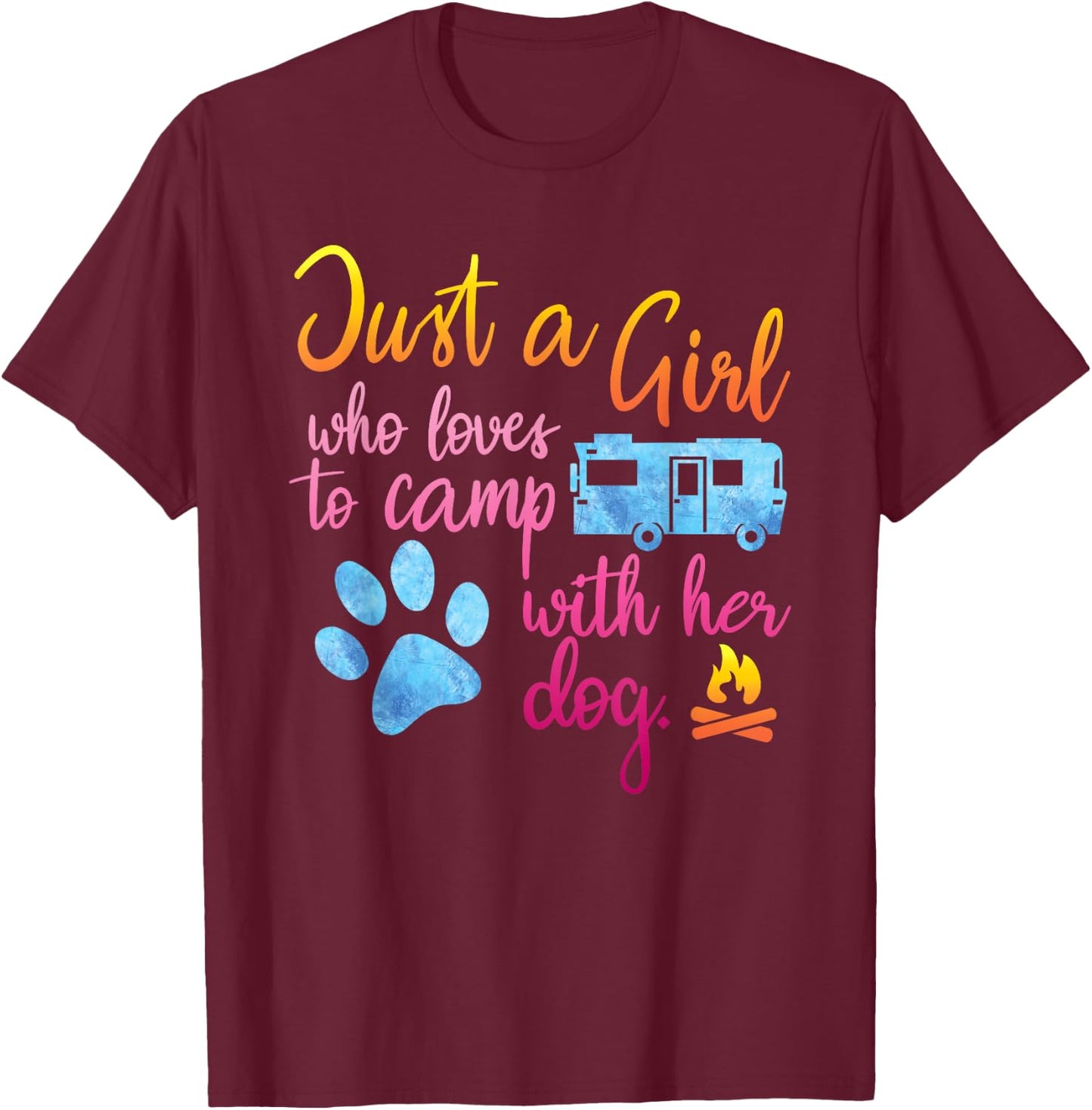 Just A Girl Who Loves To Camp With Her Dog Cute Camping T-Shirt - T-Shirt | Maroon