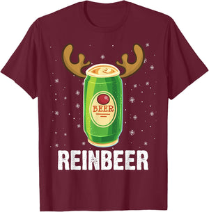 Funny Christmas Reindeer Beer Pun Xmas T-Shirt - T-Shirt | Maroon