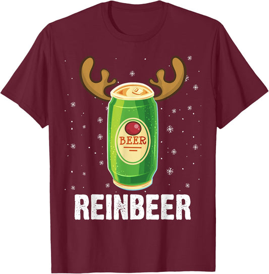 Funny Christmas Reindeer Beer Pun Xmas T-Shirt - T-Shirt | Maroon