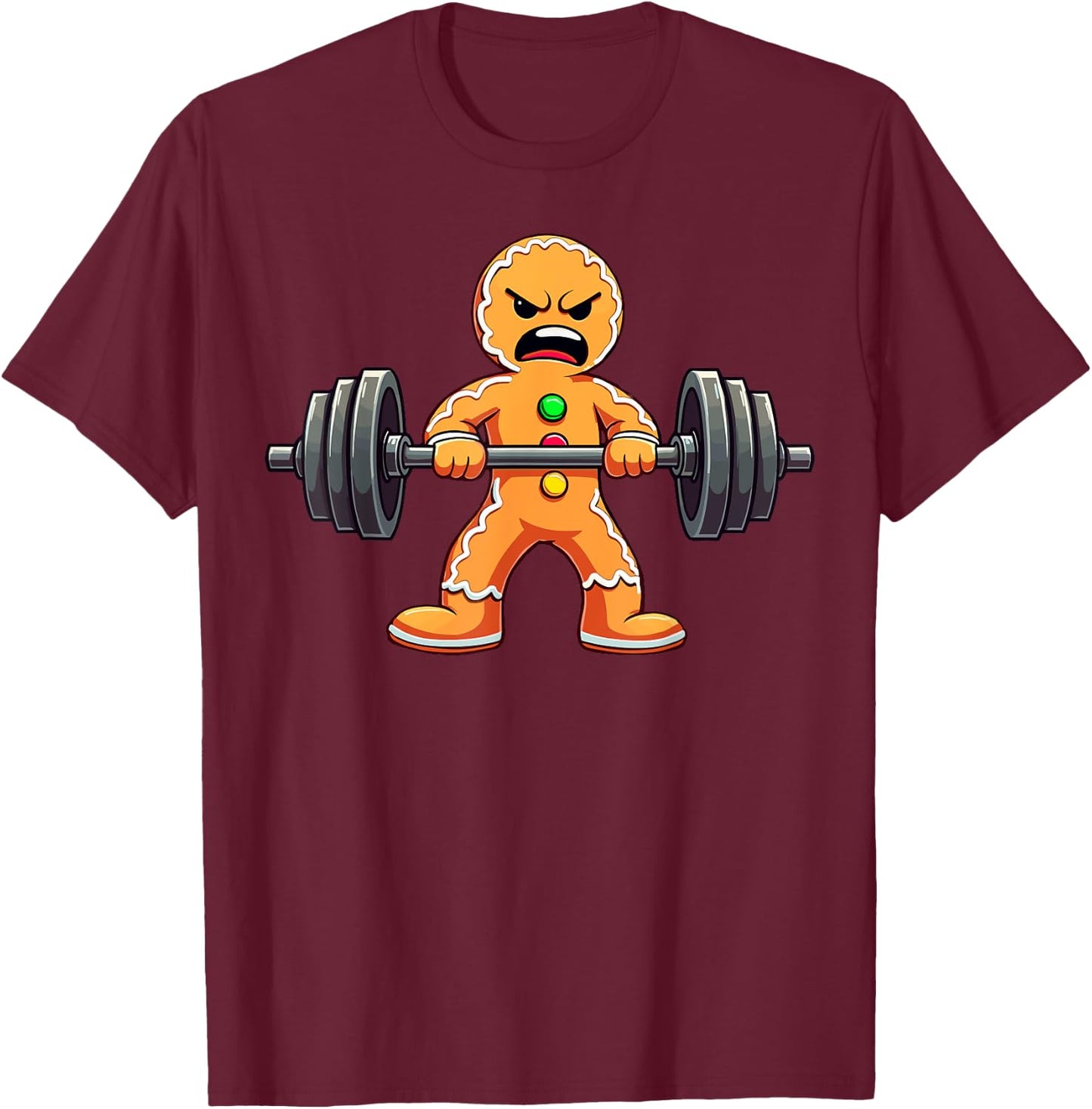 Gingerbread Weightlifter Christmas Powerlifting Xmas Gym T-Shirt - T-Shirt | Maroon