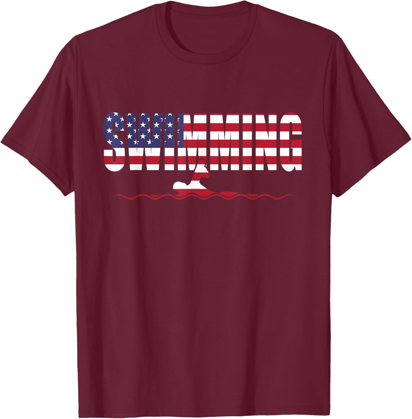 Swimming American Flag USA Flag Sport Team Fan T-Shirt - T-Shirt | Maroon