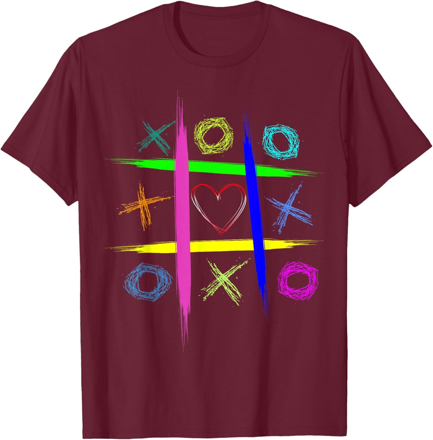 Ultimate Tic tac toe board game colorful & heart hugs kisses T-Shirt - T-Shirt | Maroon