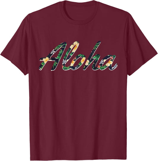 Aloha Vintage Floral Tropical Hawaii Gift T-Shirt - T-Shirt | Maroon