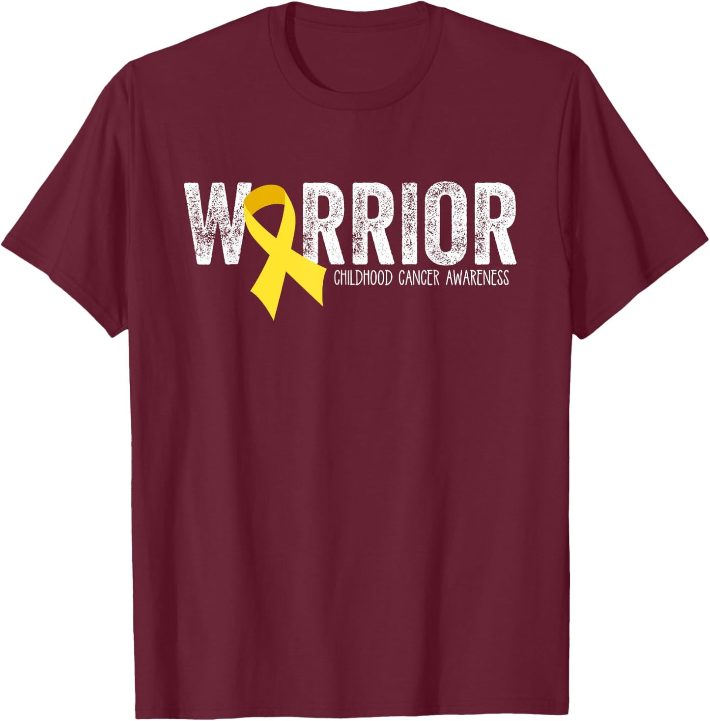 Warrior Childhood Cancer Awareness Ribbon Child Kids T-Shirt - T-Shirt | Maroon