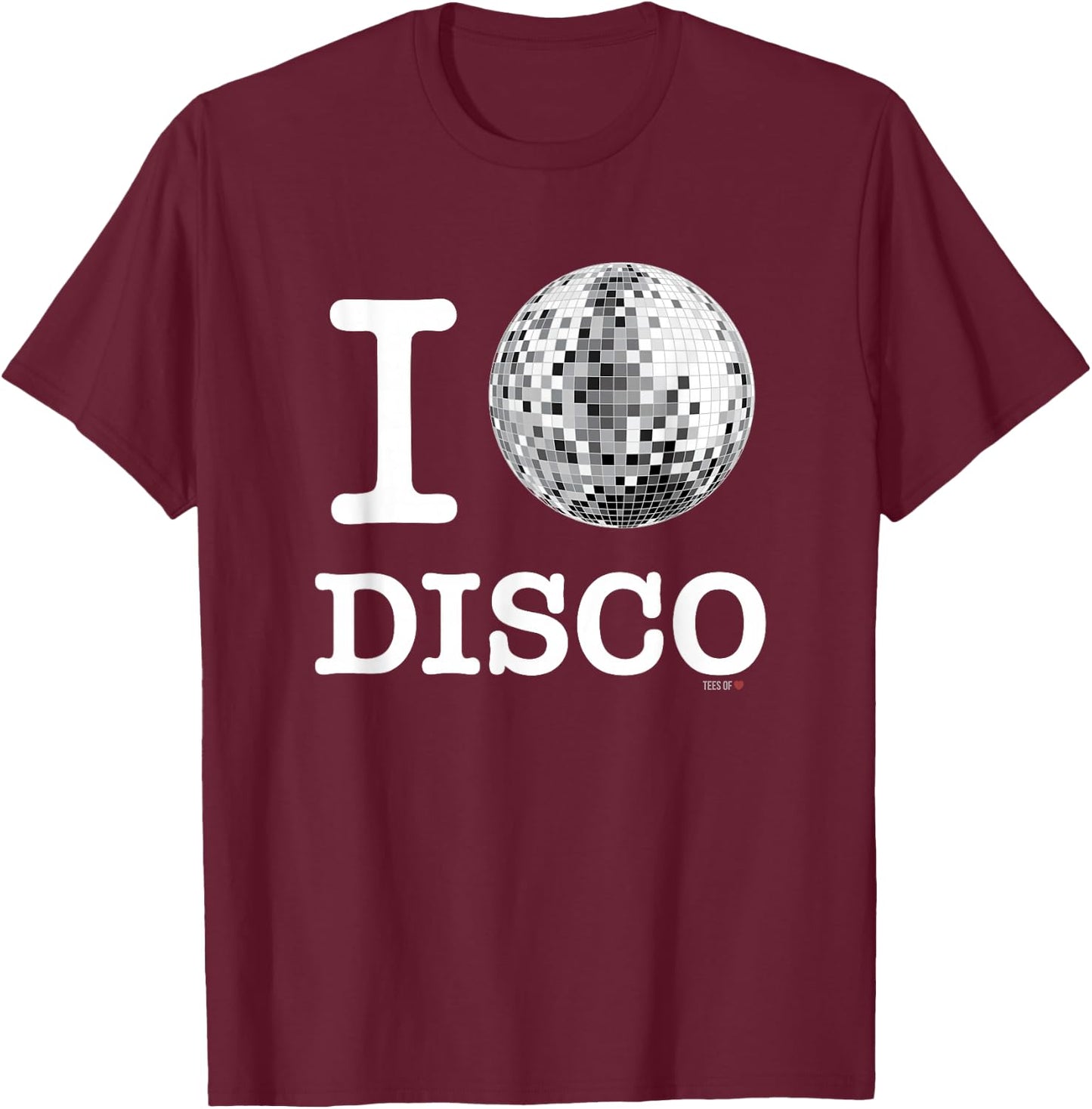 Official I Love Disco , White Mirror Ball Shirt T-Shirt - T-Shirt | Maroon