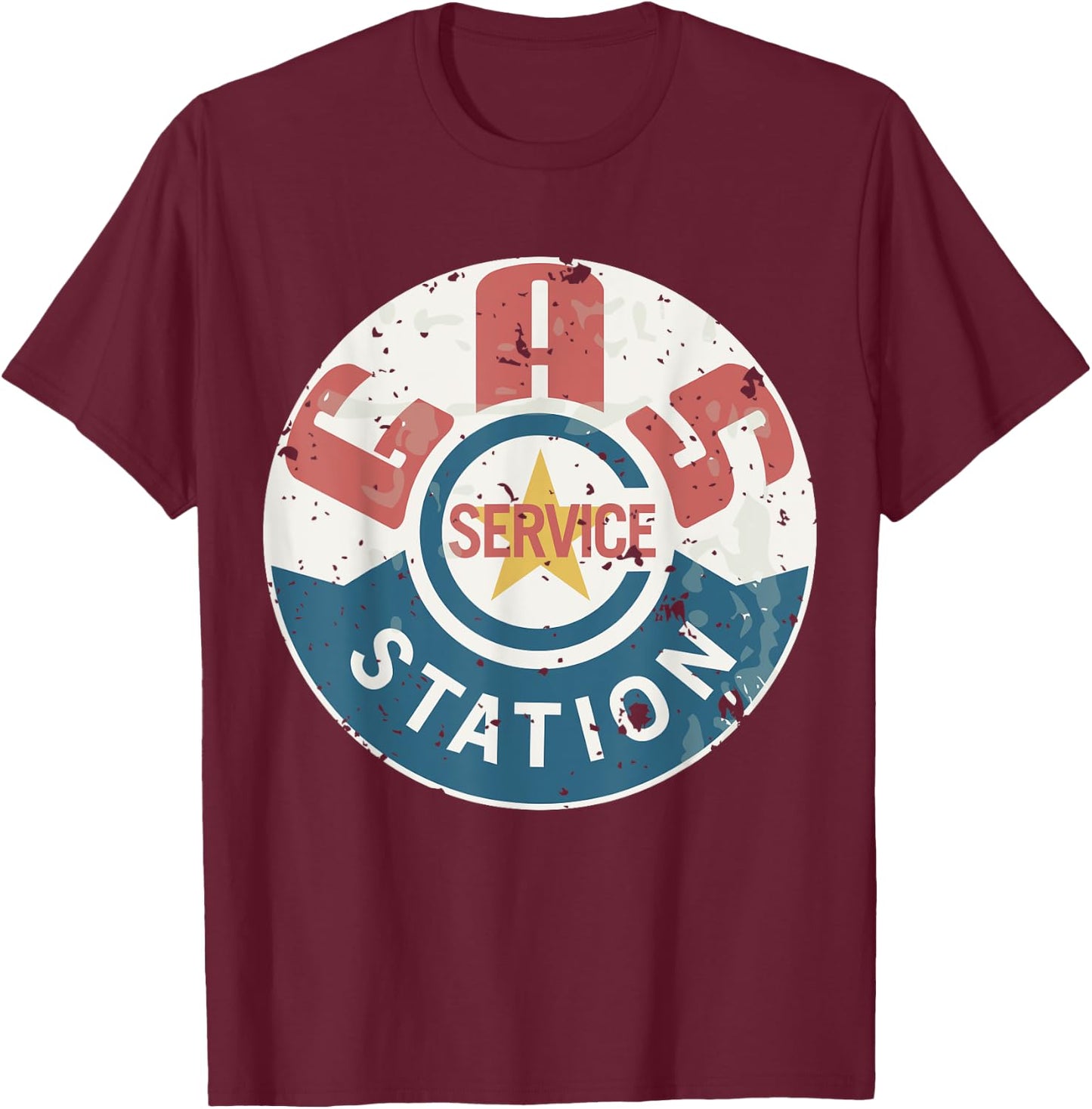Vintage Gas Station (distressed shirts women & men) T-Shirt - T-Shirt | Maroon