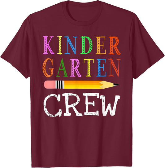 1st Day Of Kindergarten Kinder Crew Back To School Teacher T-Shirt - T-Shirt | Maroon