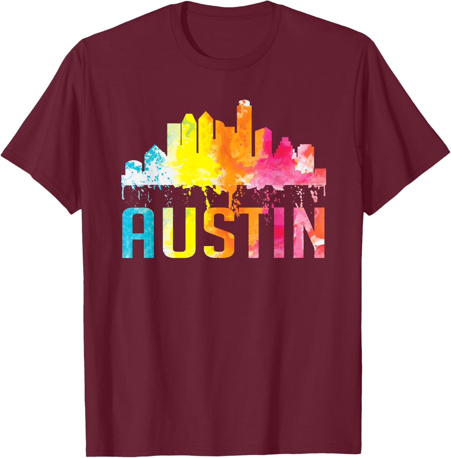 Austin Texas Watercolor Skyline Home State Souvenir Gift T-Shirt - T-Shirt | Maroon
