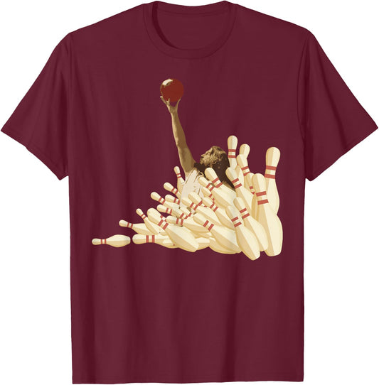 The Big Lebowski Bowling Pins Portrait T-Shirt - T-Shirt | Maroon