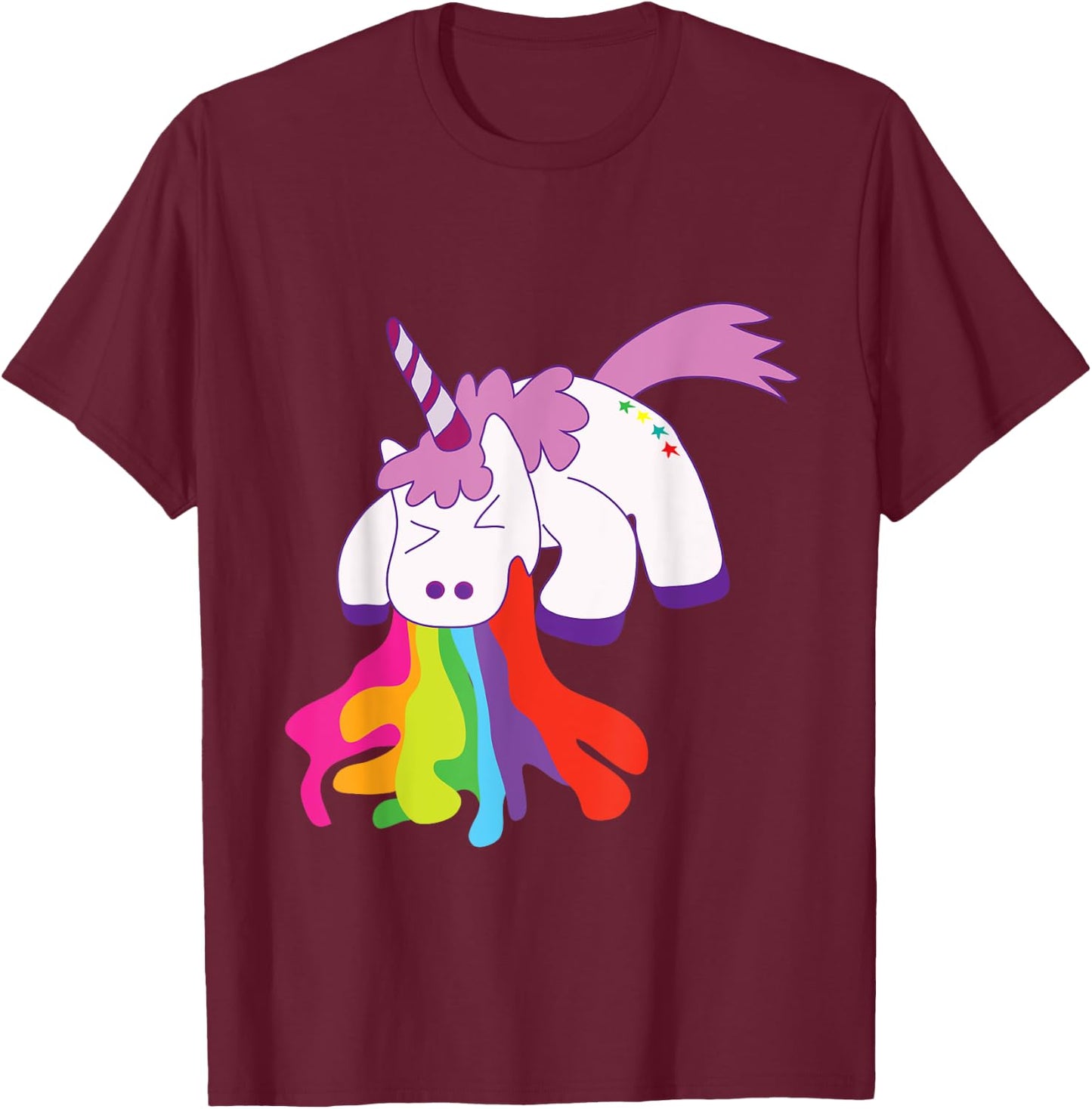 Unicorn Puking Rainbows Graphic T shirt Funny Rainbow Puke T-Shirt - T-Shirt | Maroon