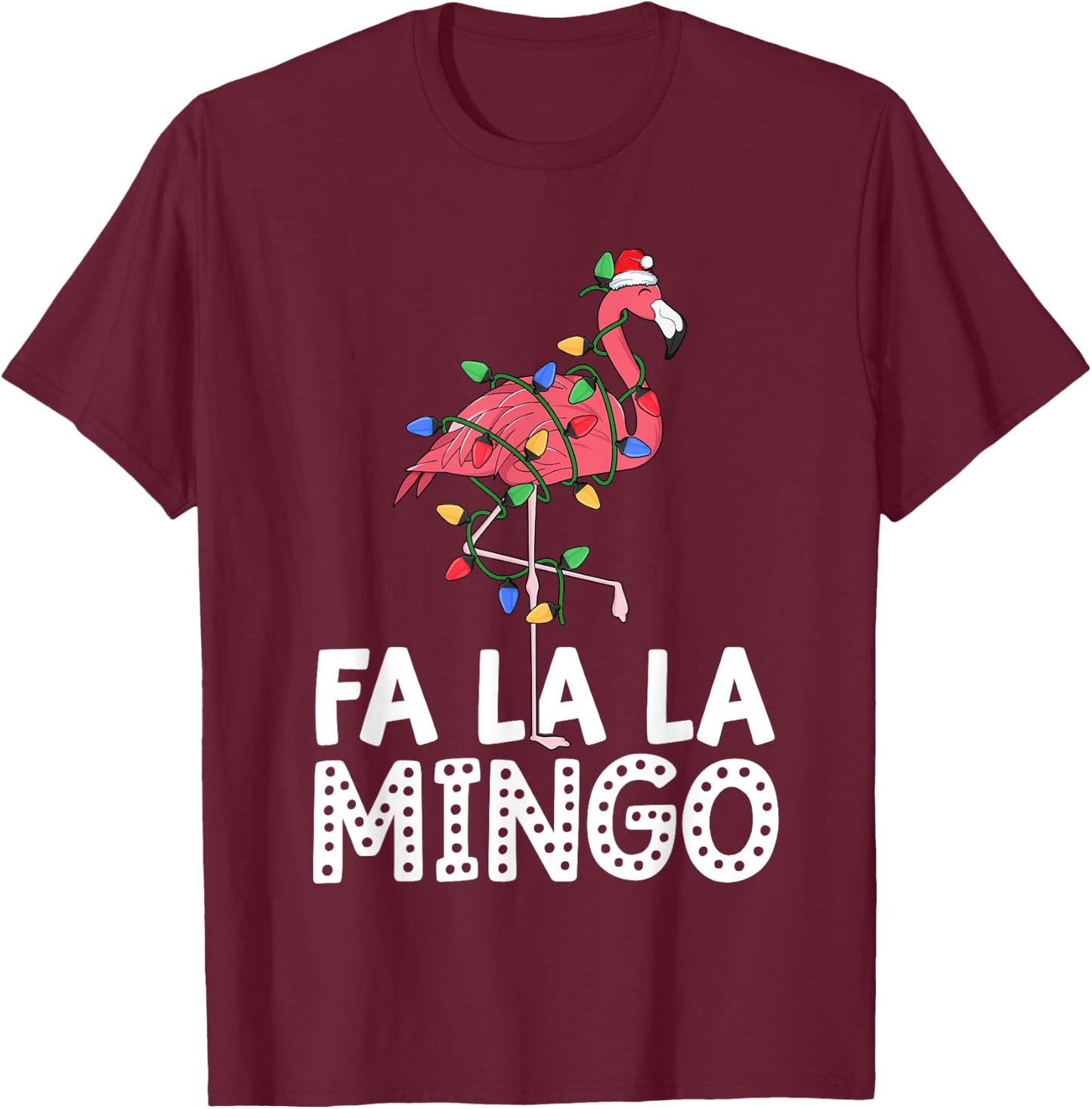 Fa La La Mingo Flamingo Christmas Tree Lights Tropical Xmas T-Shirt - T-Shirt | Maroon