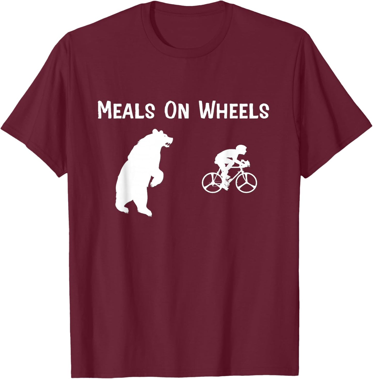 Funny Bear Chasing Bike Rider Meals On Wheels T-Shirt - T-Shirt | Maroon