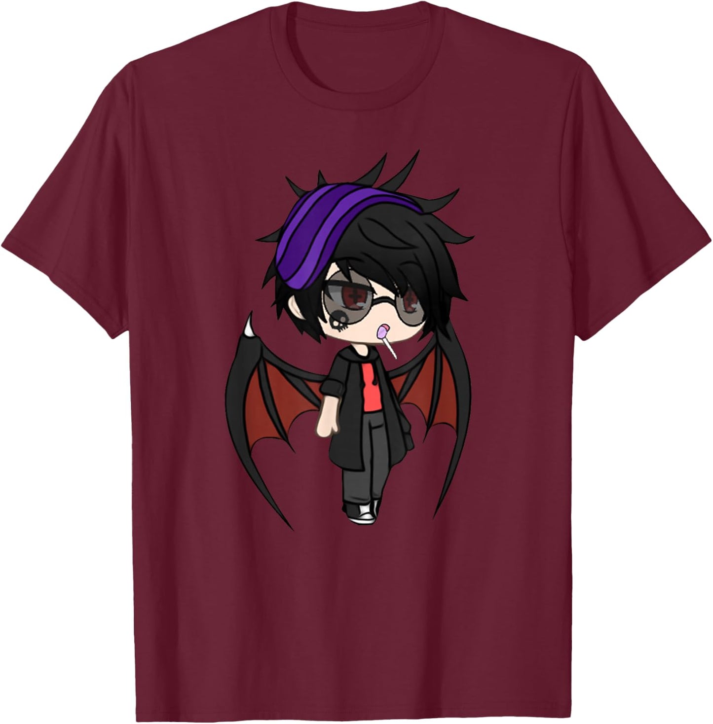 Cute Chibi style Kawaii Anime Vamp Boy with Vampire Wings T-Shirt - T-Shirt | Maroon