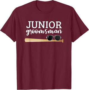 Junior Groomsman Baseball Bat Wedding Party Jr Boys Gift T-Shirt - T-Shirt | Maroon